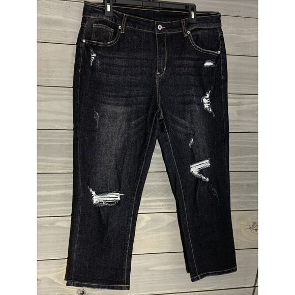 Womens Cropped Ankle Jeans Size XL Distressed 35 Waist - Picture 2 of 5